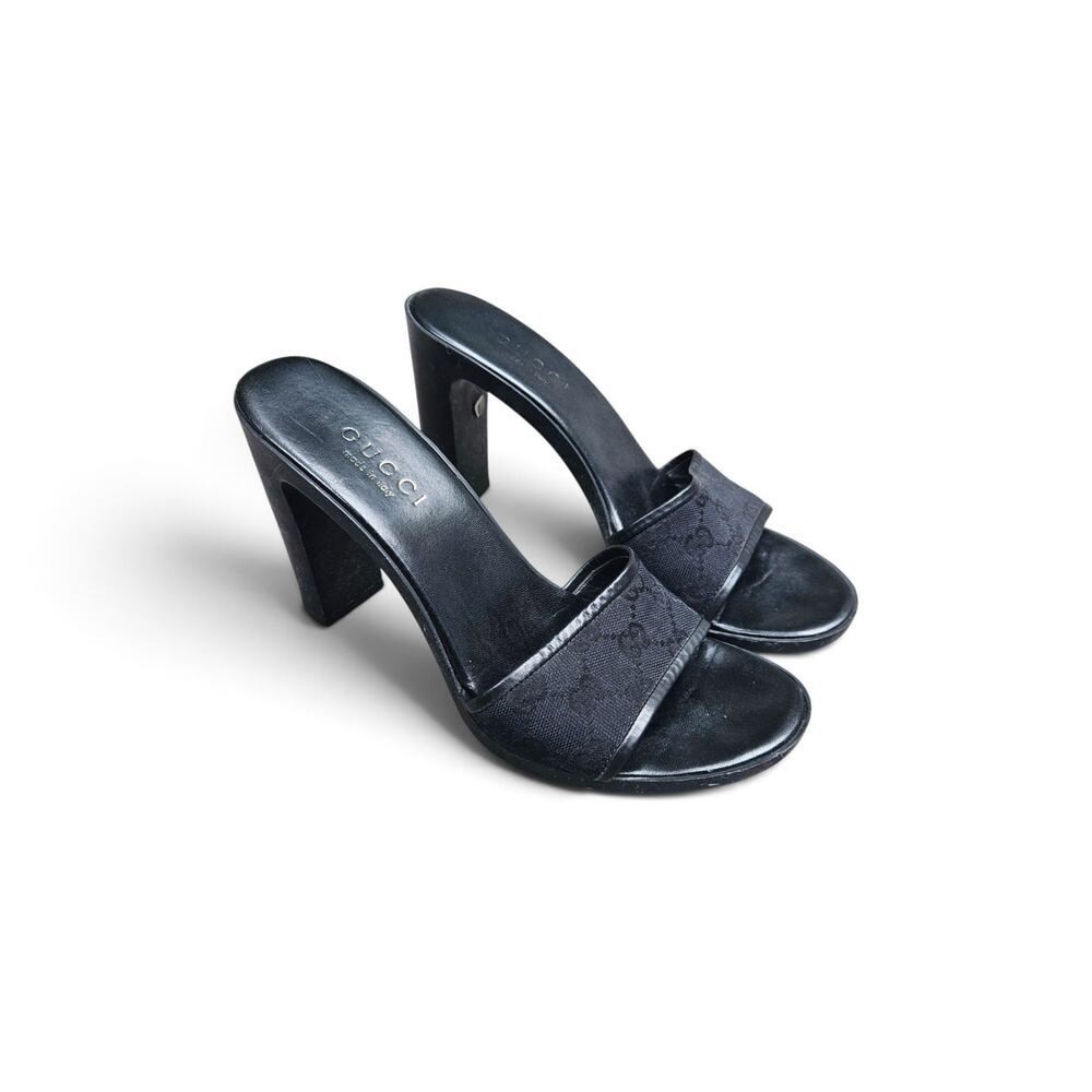 Y2k Gucci by Tom Ford Monogram Mules Block Heel Black Vintage - Size 9.5